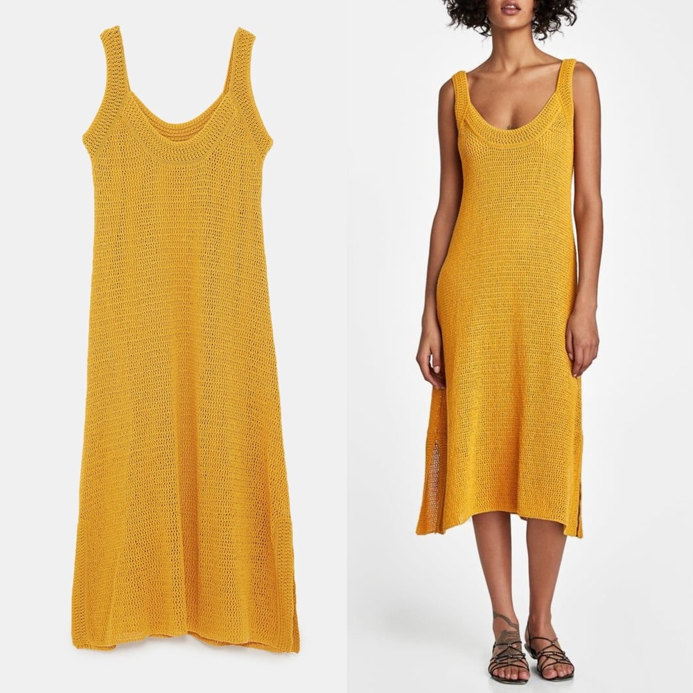 Zara crochet knit midi dress yellow